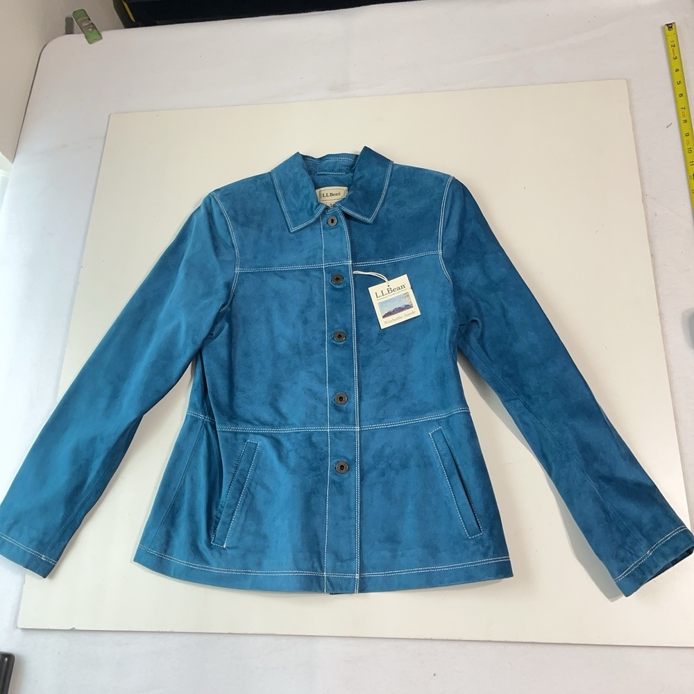 L.L. Bean Suede Jacket Vintage Womens M Washable Blue Button Front Lined LL Bean